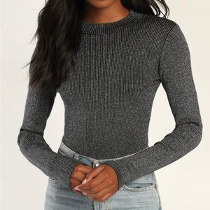 Lulus Make It Shine Black Sparkly Bodysuit